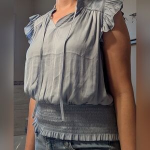 NWT JOIE Drawstring Smocked Flutter Top